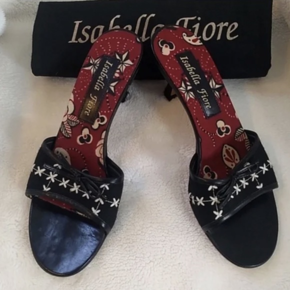 Isabella Fiore Shoes - Isabella Fiore Black Sandal Mules with Red Floral Insole